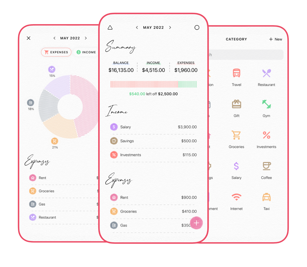 Die Fleur-Budgetplaner-App mit Monatsbudget, Ausgabenkategorien, Transaktionen und Ausgabenanalysen